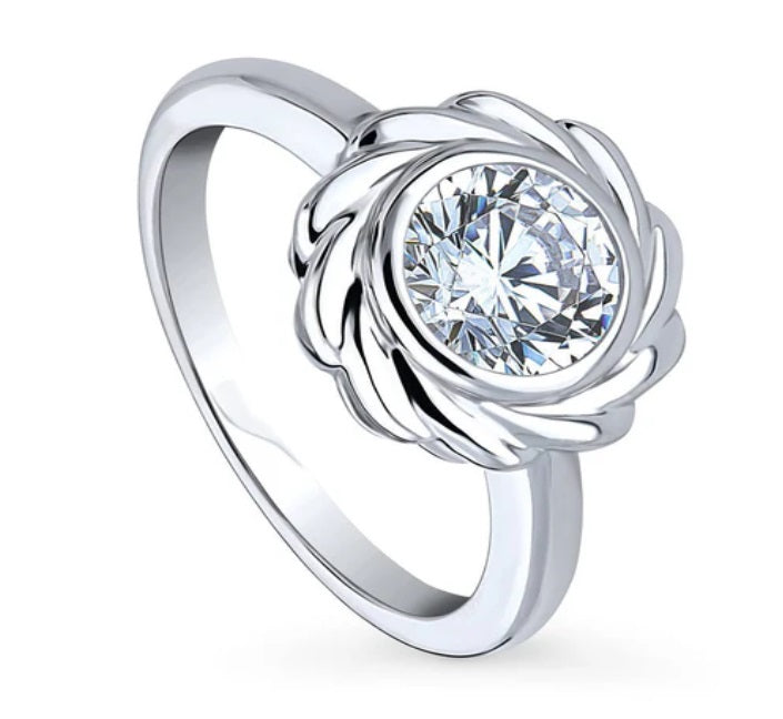 Woven Solitaire Bezel Set CZ Ring in Sterling Silver