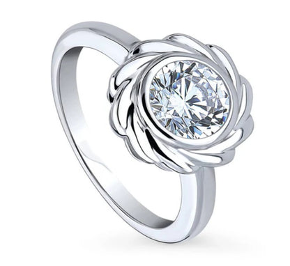 Woven Solitaire Bezel Set CZ Ring in Sterling Silver