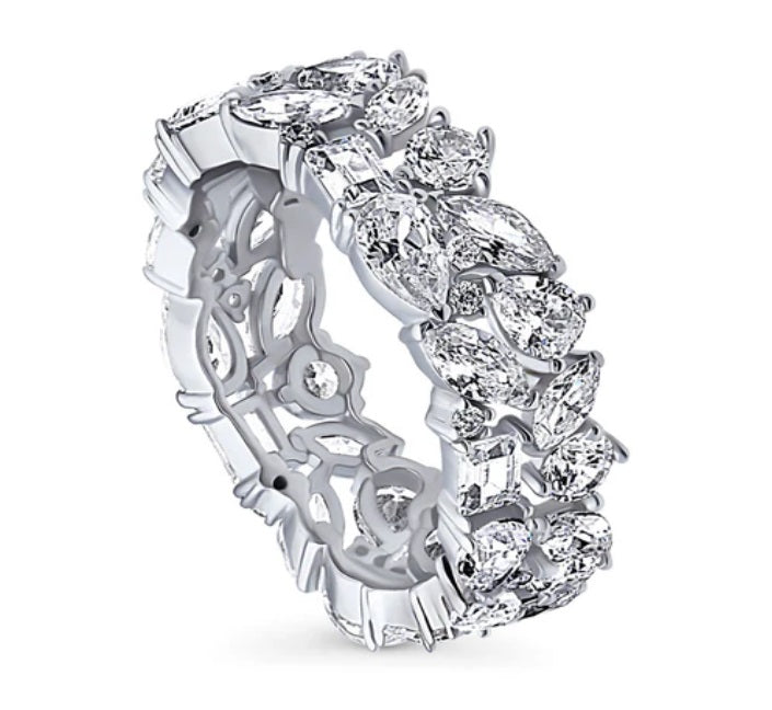 Cluster Pear CZ Statement Eternity Ring in Sterling Silver