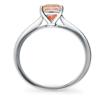 Solitaire Red Orange Cushion CZ Ring in Sterling Silver 1.25ct
