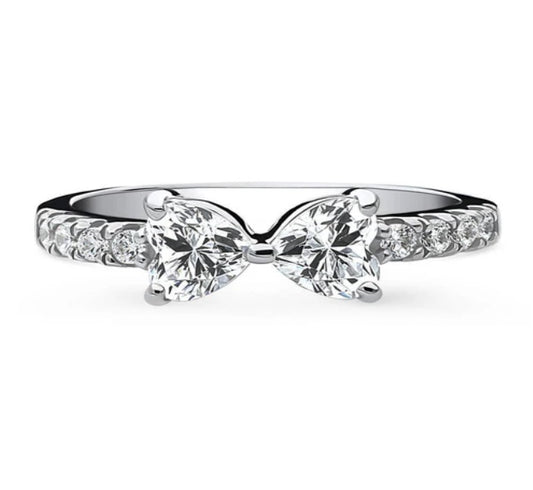 Bow Tie Heart CZ Ring in Sterling Silver