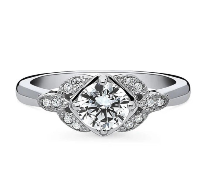 Flower Solitaire CZ Ring in Sterling Silver