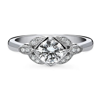 Flower Solitaire CZ Ring in Sterling Silver