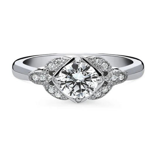 Flower Solitaire CZ Ring in Sterling Silver