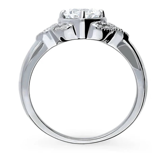 Flower Solitaire CZ Ring in Sterling Silver