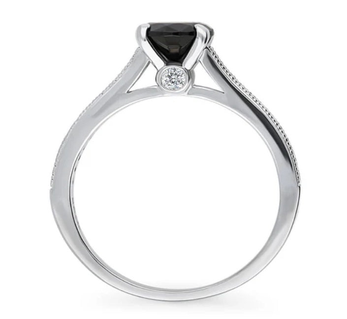 Solitaire Black and White Round CZ Ring in Sterling Silver 1ct