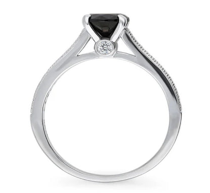 Solitaire Black and White Round CZ Ring in Sterling Silver 1ct