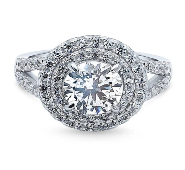 Halo Round CZ Statement Split Shank Ring in Sterling Silver