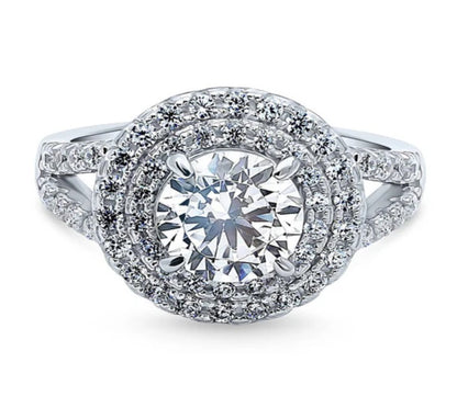 Halo Round CZ Statement Split Shank Ring in Sterling Silver