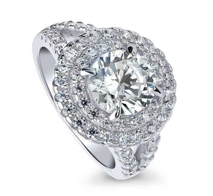 Halo Round CZ Statement Split Shank Ring in Sterling Silver