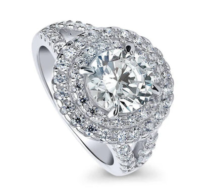Halo Round CZ Statement Split Shank Ring in Sterling Silver