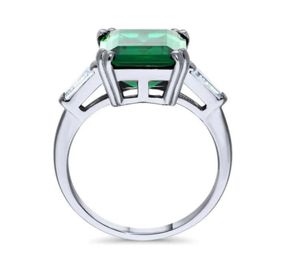 Solitaire Simulated Emerald CZ Statement Ring in Sterling Silver 8.5ct