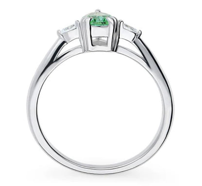 3-Stone Green Pear CZ Ring in Sterling Silver