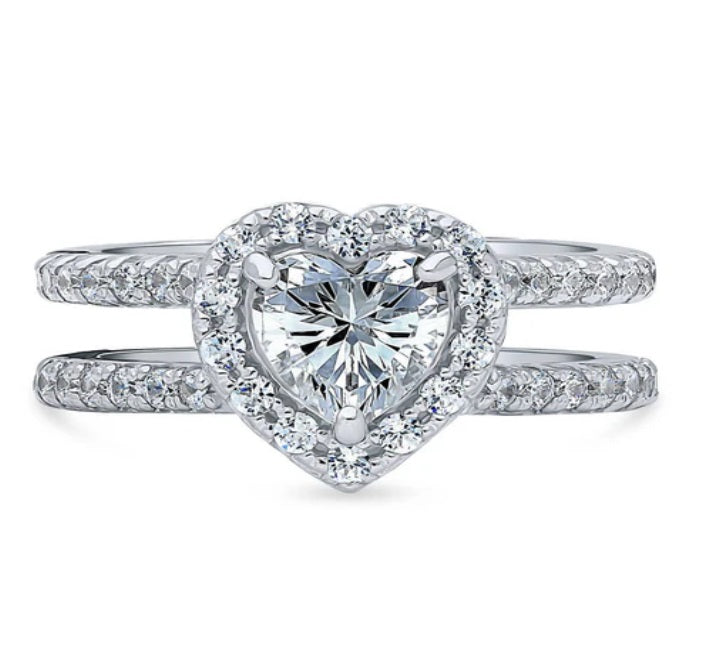 Halo Heart CZ Ring in Sterling Silver