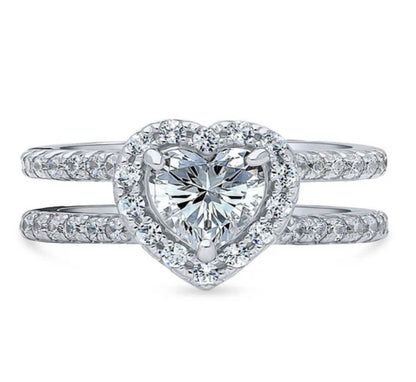 Halo Heart CZ Ring in Sterling Silver