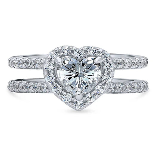 Halo Heart CZ Ring in Sterling Silver