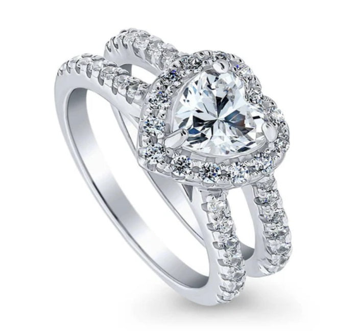 Halo Heart CZ Ring in Sterling Silver