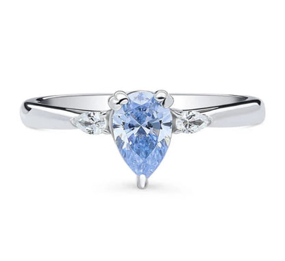 3-Stone Greyish Blue Pear CZ Ring in Sterling Silver