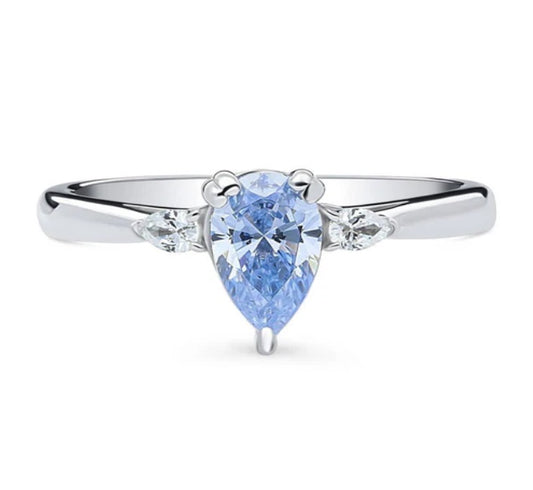 3-Stone Greyish Blue Pear CZ Ring in Sterling Silver