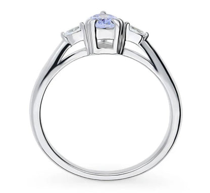 3-Stone Greyish Blue Pear CZ Ring in Sterling Silver