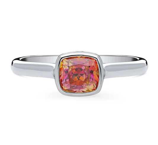 Solitaire Bezel Set Cushion CZ Ring in Sterling Silver 1.25ct