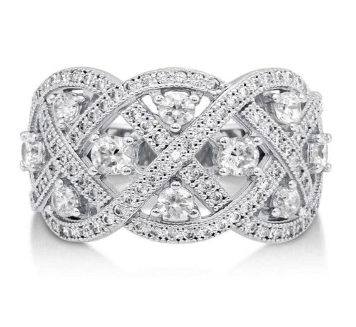 Woven Art Deco CZ Statement Ring in Sterling Silver