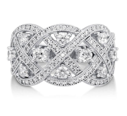 Woven Art Deco CZ Statement Ring in Sterling Silver