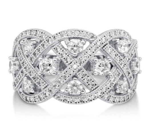 Woven Art Deco CZ Statement Ring in Sterling Silver