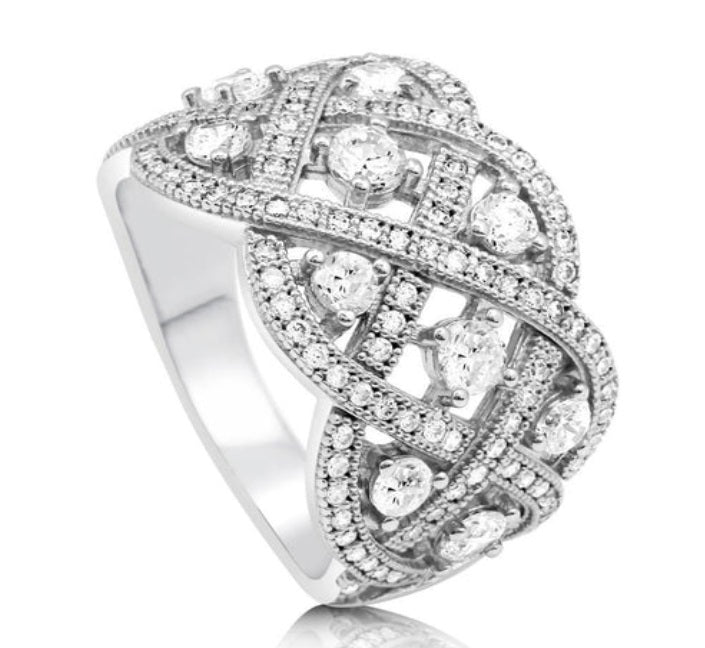 Woven Art Deco CZ Statement Ring in Sterling Silver