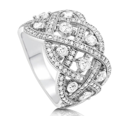 Woven Art Deco CZ Statement Ring in Sterling Silver