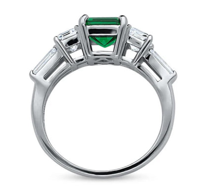3-Stone Simulated Emerald CZ Ring in Sterling Silver