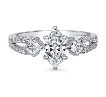3-Stone Marquise CZ Split Shank Ring in Sterling Silver