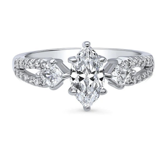 3-Stone Marquise CZ Split Shank Ring in Sterling Silver