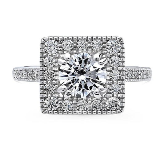 Halo Round CZ Ring in Sterling Silver
