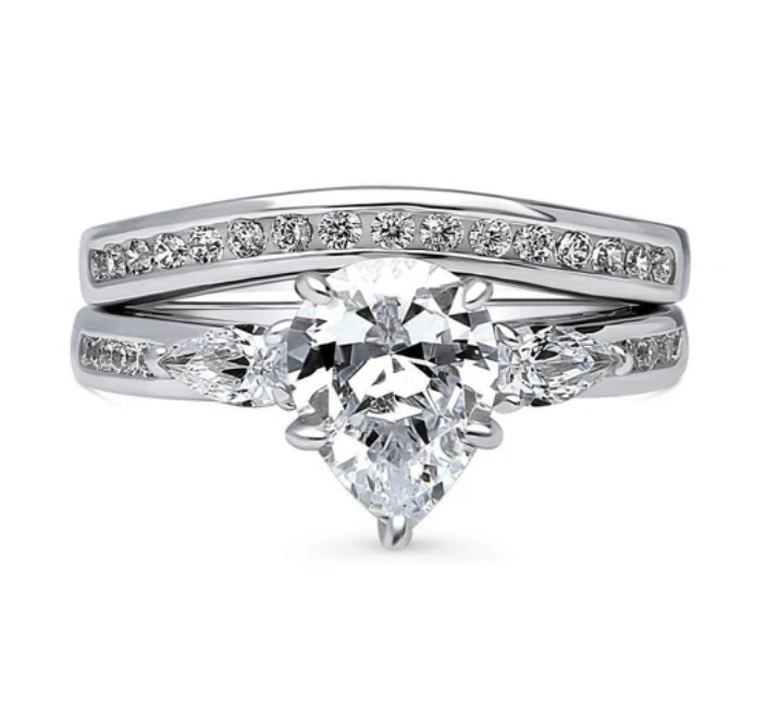 3-Stone Pear CZ Ring Set in Sterling Silver