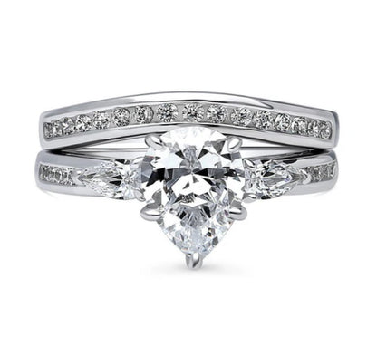 3-Stone Pear CZ Ring Set in Sterling Silver