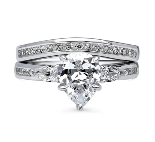 3-Stone Pear CZ Ring Set in Sterling Silver