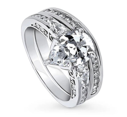 3-Stone Pear CZ Ring Set in Sterling Silver