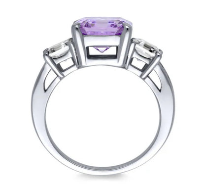 3-Stone Purple Asscher CZ Statement Ring in Sterling Silver