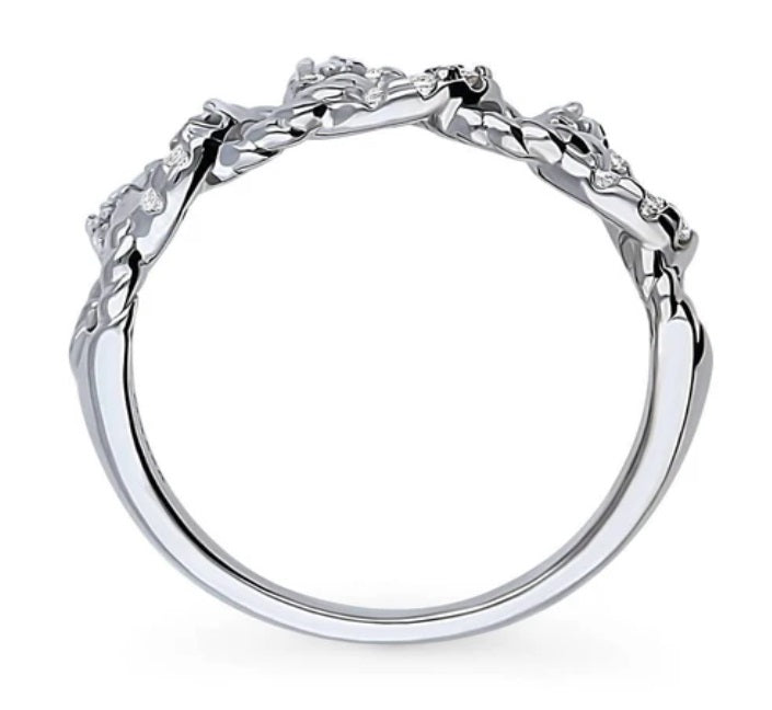 Woven CZ Stackable Band in Sterling Silver