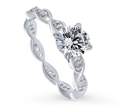 Woven Solitaire CZ Ring in Sterling Silver