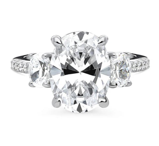3-Stone Oval CZ Statement Ring in Sterling Silver