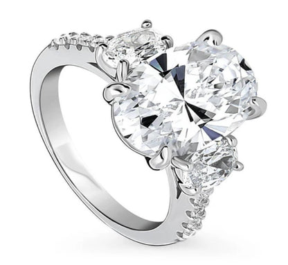 3-Stone Oval CZ Statement Ring in Sterling Silver