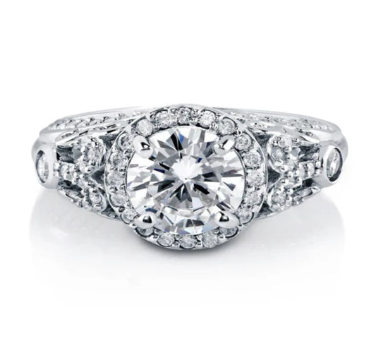 Halo Art Deco Round CZ Ring in Sterling Silver