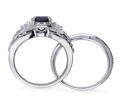 3-Stone Simulated Blue Sapphire Round CZ Ring Set in Sterling Silver