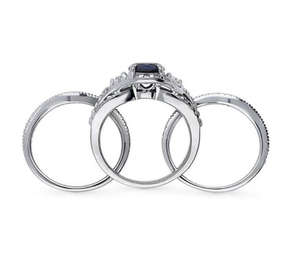 3-Stone Simulated Blue Sapphire Round CZ Ring Set in Sterling Silver
