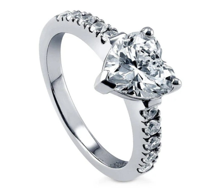 Solitaire Heart 1.7ct CZ Ring in Sterling Silver