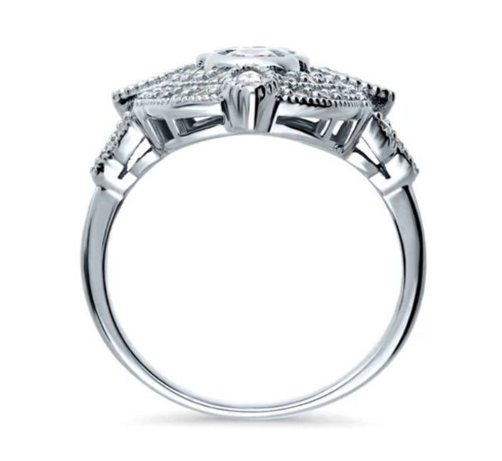 Art Deco Milgrain CZ Statement Ring in Sterling Silver