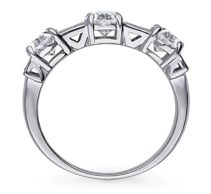 3-Stone Art Deco Oval CZ Statement Ring in Sterling Silver