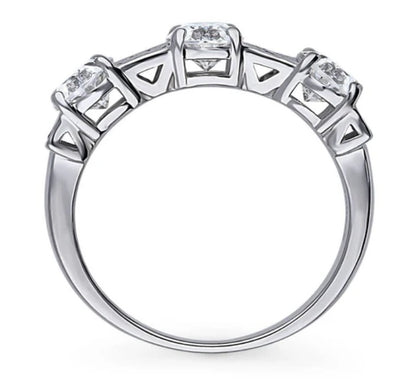 3-Stone Art Deco Oval CZ Statement Ring in Sterling Silver